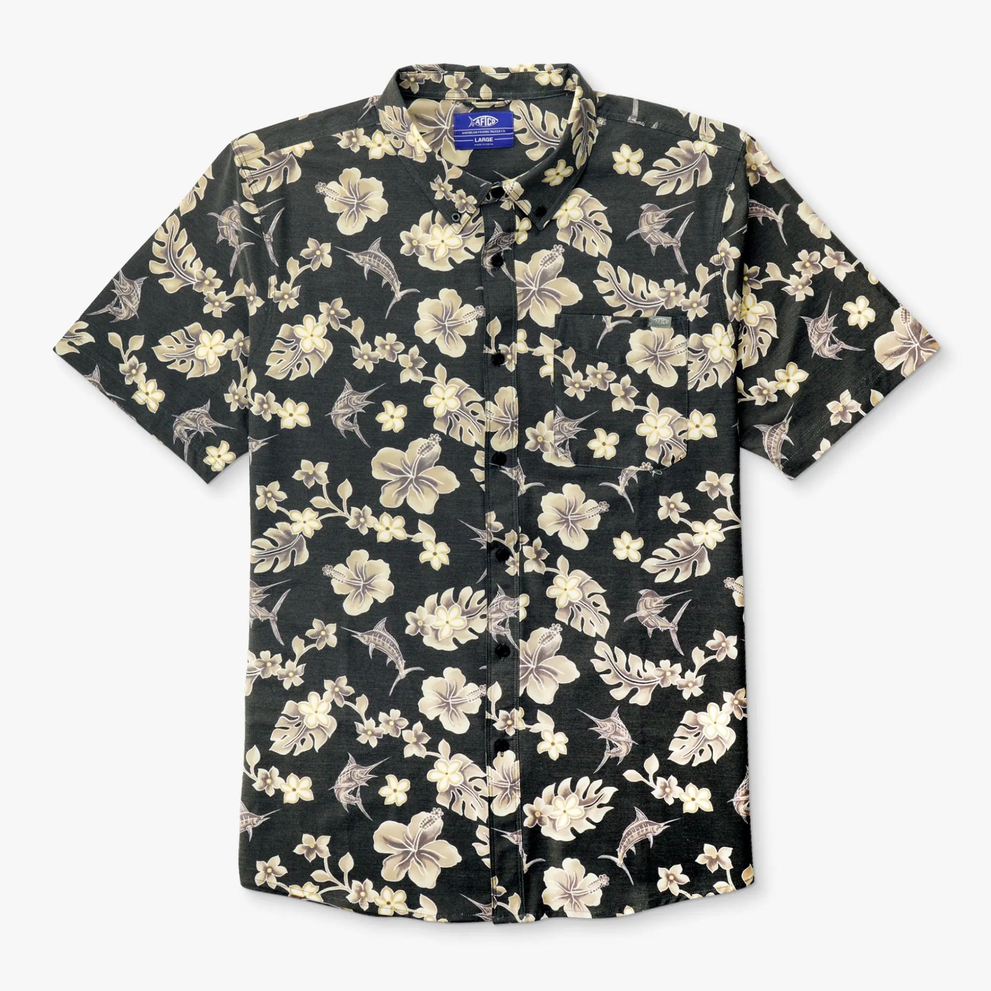 Boatbar Printed Button Down Fishing Shirt | Black