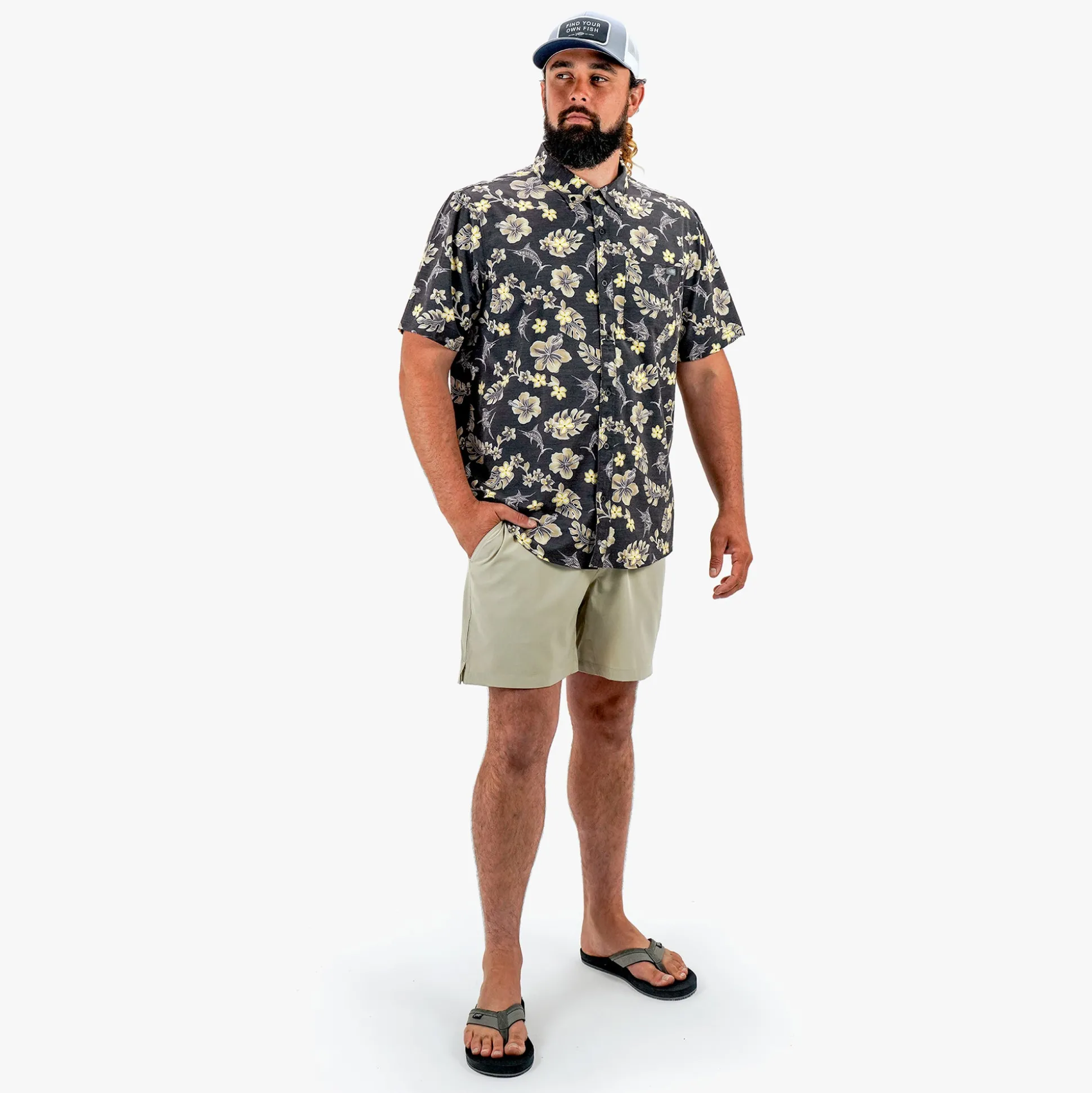 Boatbar Printed Button Down Fishing Shirt | Black