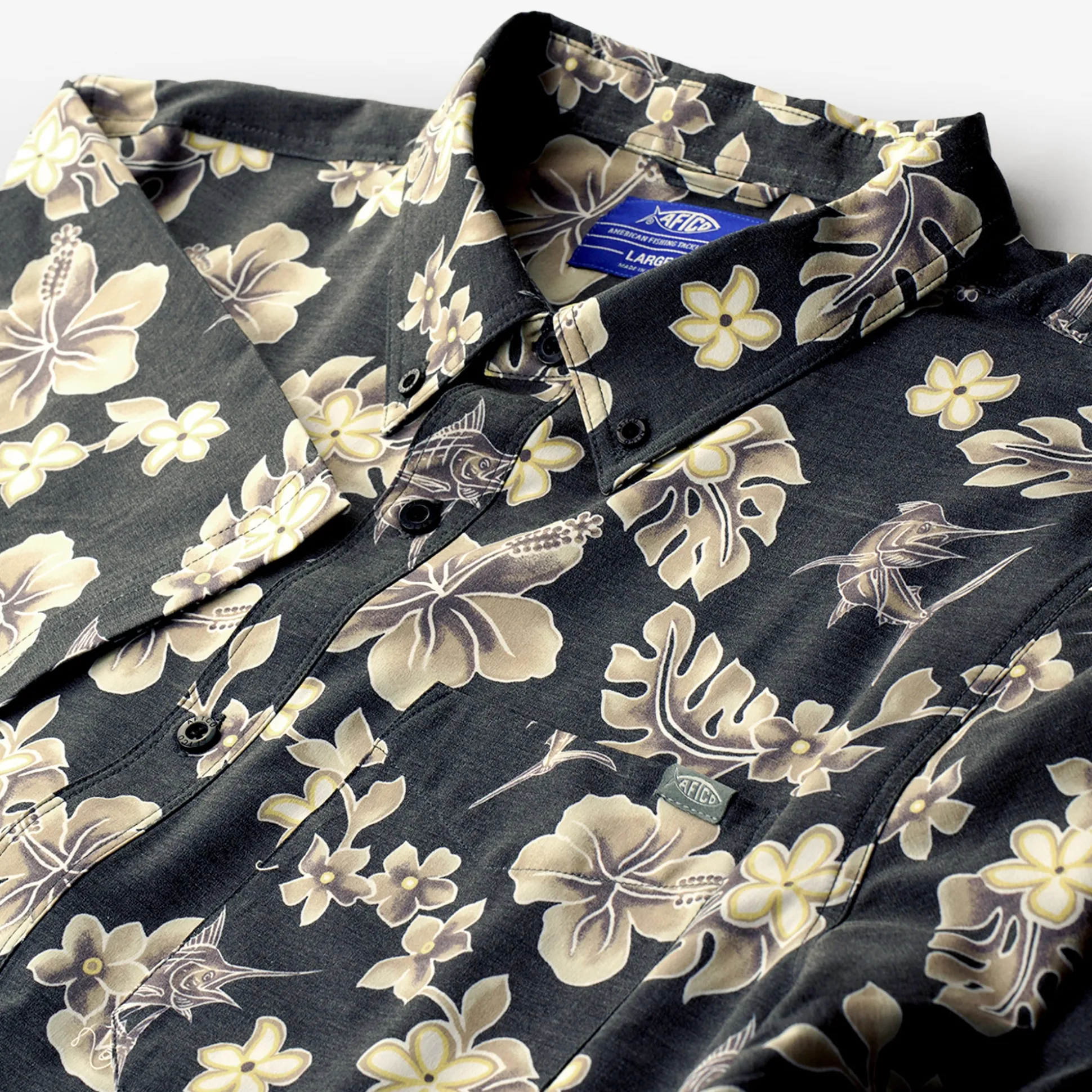 Boatbar Printed Button Down Fishing Shirt | Black