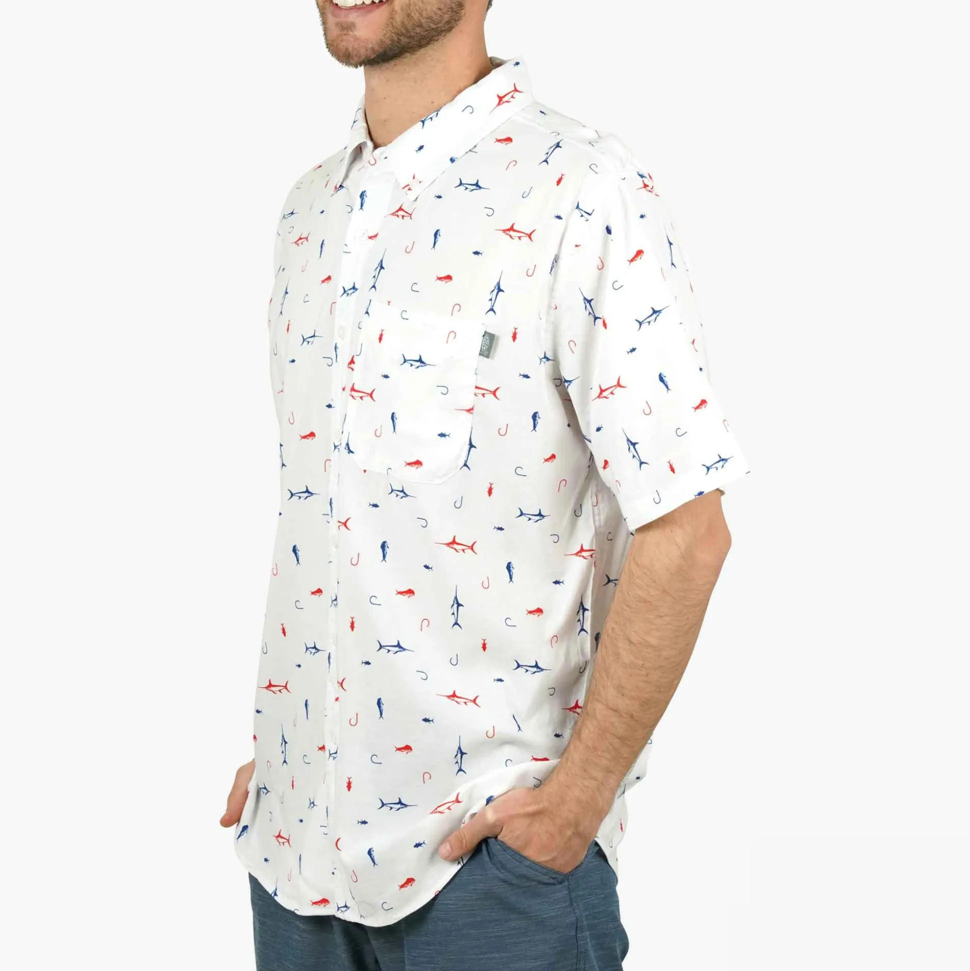 Boatbar SS Button Down Fishing Shirt| White