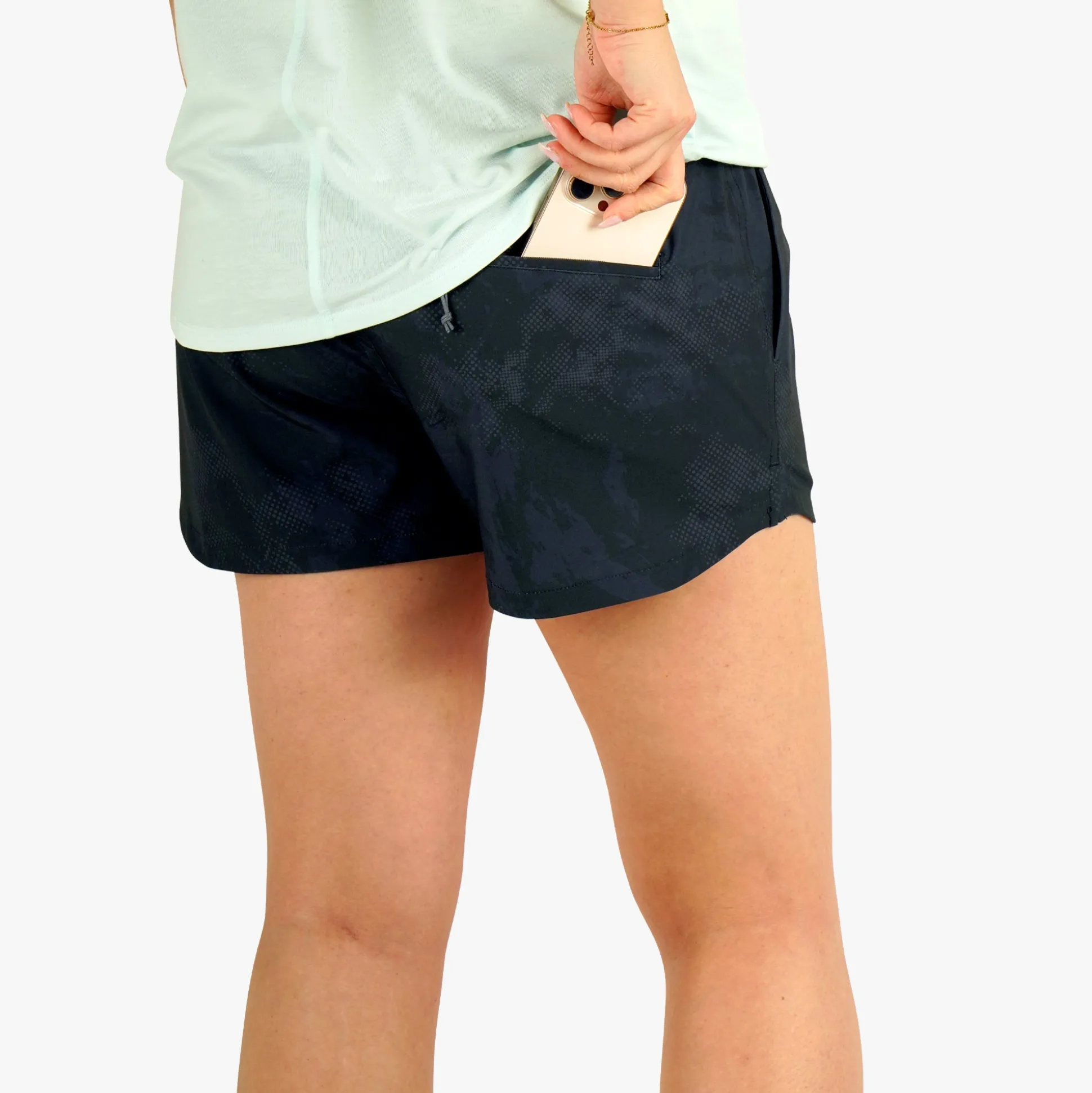 Women's Strike Printed Swim Shorts | Black Storm Camo